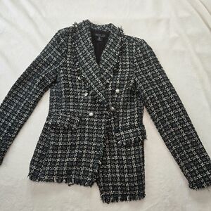Rachel Zoe Dark Green Tweed Blazer with Silver buttons